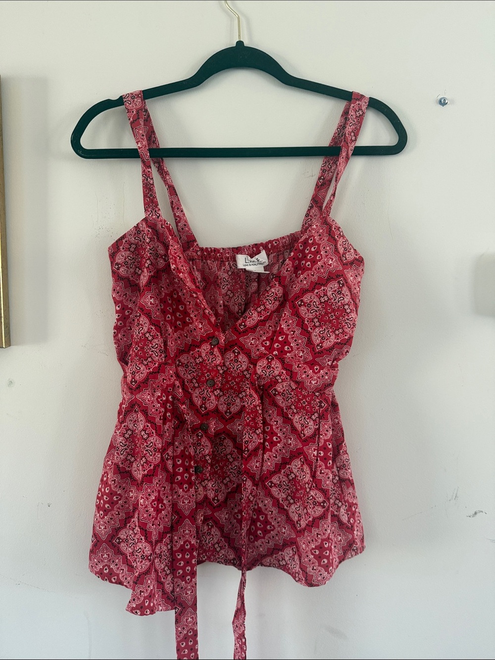 Love Tree Red Bandana-Print Tie-Front Camisole